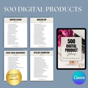 500 Passive Income Digital Product Ideas: MRR PLR Canva Templates
