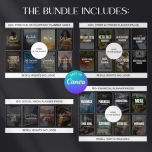 7500 Digital Planner Pages Bundle PLR MRR Editable Canva Templates w/ Resell Rights Business Sport Fitness Wellness Mindset Plr Planners