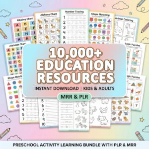 Kids Learning Activities Bundle | 10,000+ Educational Kids Resources Coloring Books, Worksheets (PLR, MRR)