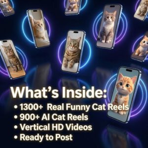 Viral Cat Reels Bundle | 2200+ Funny AI & Real Videos (PLR MRR Digital Download)