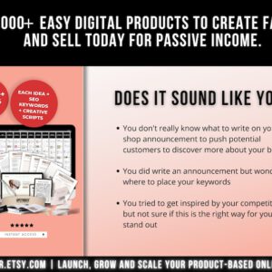 1000 Digital Products Ideas To Create And Sell Today For Passive Income, Etsy Digital Downloads Small Business Ideas and Bestsellers to Sell