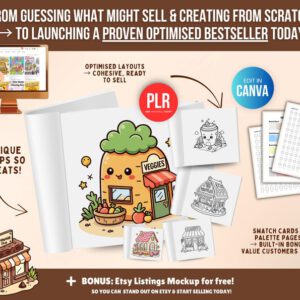 Libro para colorear de 150 páginas sobre tienditas (PLR), plantilla editable de Canva, derechos de reventa (PLR), paquete de páginas para colorear de