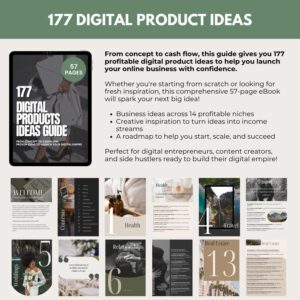 Digital Product Ideas Guide PLR Canva | 177 Ideas to Sell Online for Passive Income, Side Hustles & Small Business