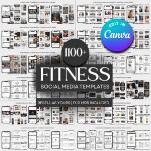 PLR MRR 1100+ Fitness, Gym Weight Loss & Personal Trainer Instagram Templates | Canva Editable | Social Media Kit for Fitness Coaches