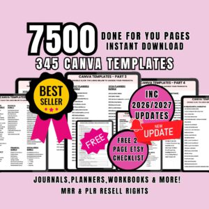 7500 pages Done for you 345 Canva Templates Bundle: Updated 2026/27 PLR Resell Rights Digital Download