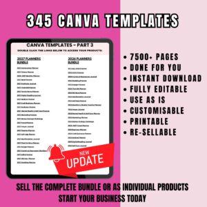 7500 pages Done for you 345 Canva Templates Bundle: Updated 2026/27 PLR Resell Rights Digital Download