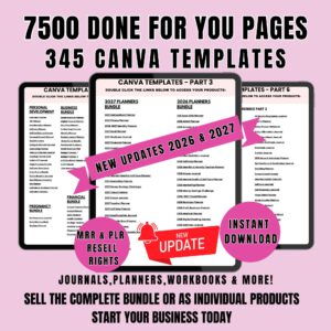 7500 pages Done for you 345 Canva Templates Bundle: Updated 2026/27 PLR Resell Rights Digital Download