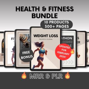 Health & Fitness Bundle with MRR Ready To Resell, PLR Fitness Planners and Fitness Ebooks, Weight Loss Journal, Health Food Guides